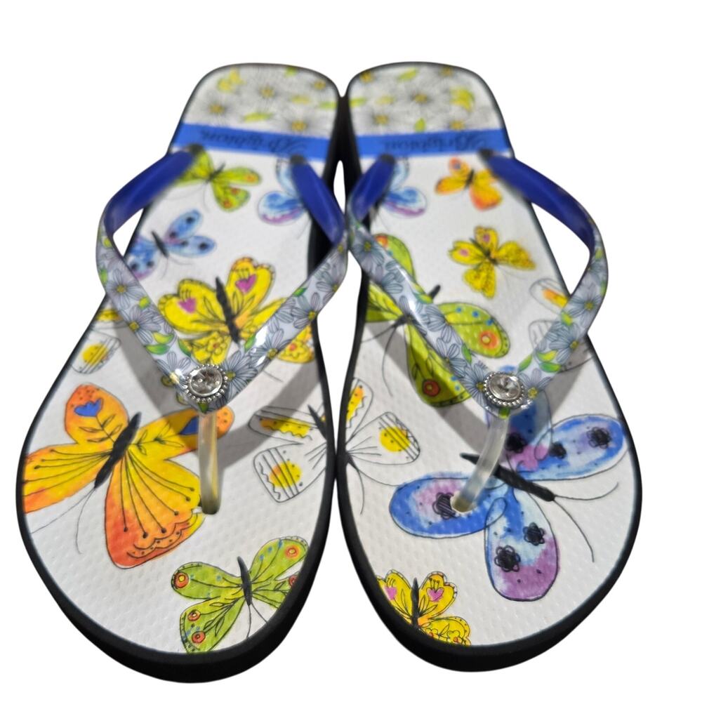 Brighton Breeze Platform Flip Flops Butterflies & Daisies NEW Size 10 #939 - Picture 7 of 10